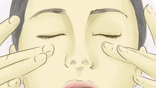 Ilustração de mulher massageando a região no entorno dos olhos