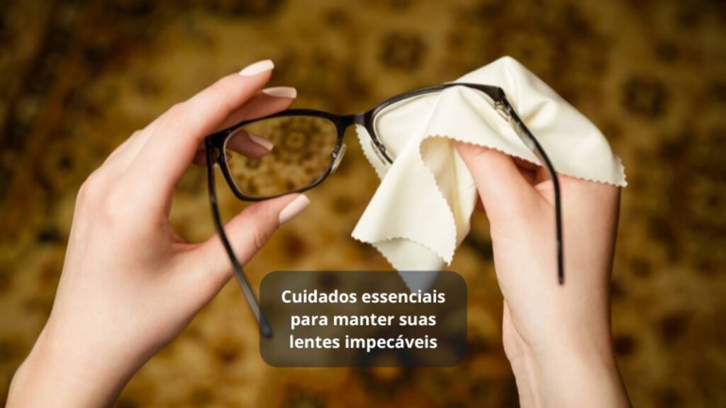 M&atilde;o segurando um pano limpando oculos de grau